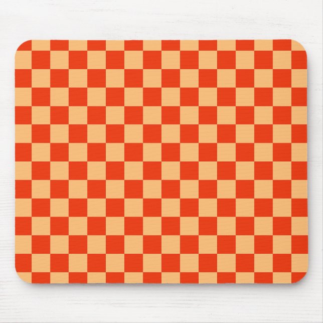 Red and Peach Check Chequered Chequerboard Pattern Mouse Mat (Front)