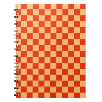 Red and Peach Check Chequered Chequerboard Pattern Notebook
