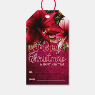 Red and Pink Amaryllis Merry Christmas Gift Tags