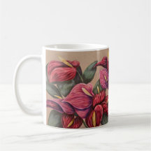 red and pink anthurium flower mug