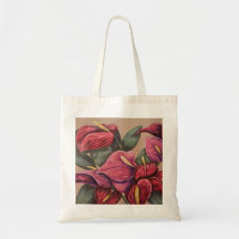 Red and pink anthurium tote bag