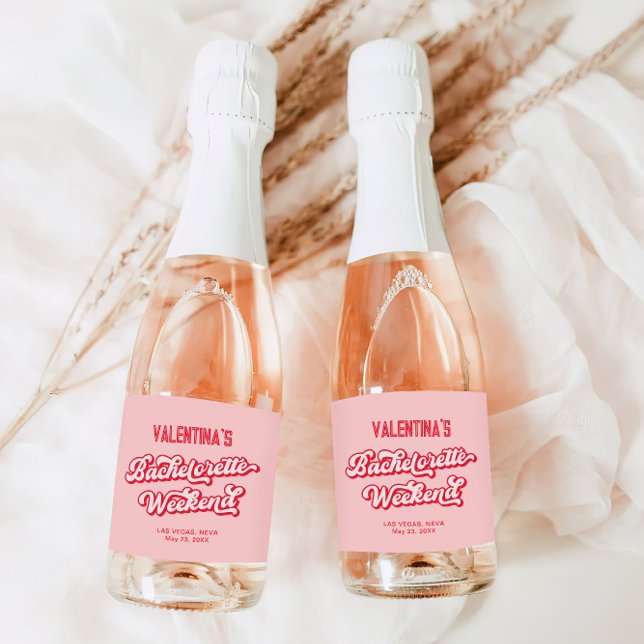 Red and Pink Bachelorette Champagne Sparkling Wine Label (Creator Uploaded)