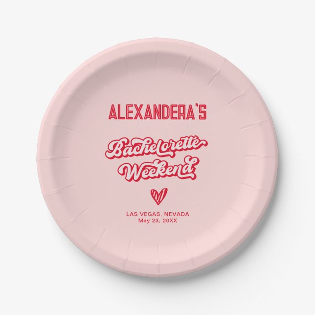 Red and Pink Bachelorette Party Paper Plate (Front)