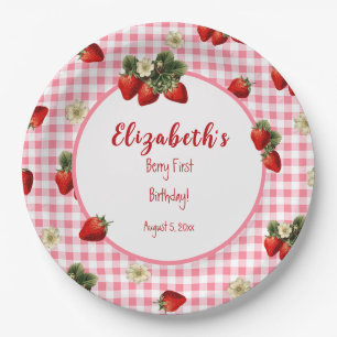 Red and Pink Berry First Baby Girl Birthday Party Paper Plate