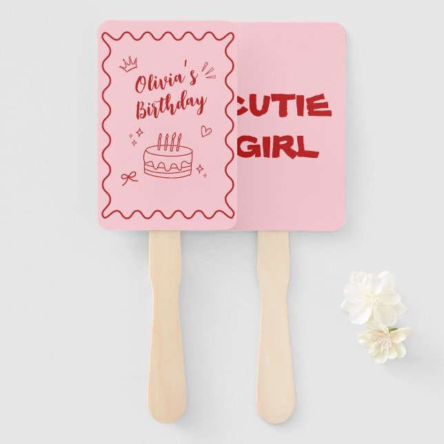 Red and Pink Birthday Hand Fan (Front and Back)