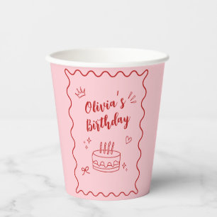 Red and Pink Birthday Paper Cups