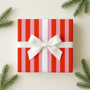 Red and Pink Bold Stripe Holiday Wrapping Paper