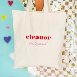 Red and Pink Bold Typography Bridesmaid Wedding Tote Bag