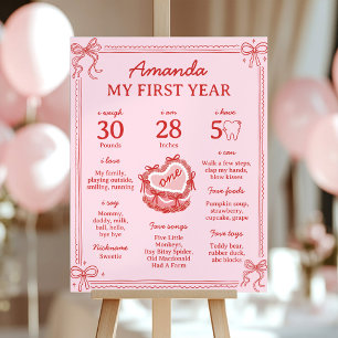 Red and Pink Bow Cake 1st Birthday Milestone Sign
