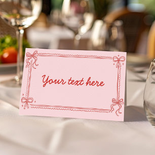 Red and Pink Bow Cake Birthday Party Food Tent Place Card