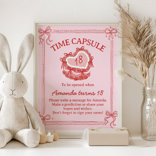 Red and Pink Bow Cake Birthday Time Capsule Sign