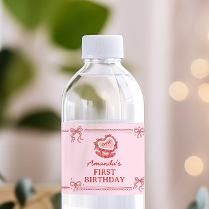 Red and Pink Bow Cake Birthday Water Bottle Label