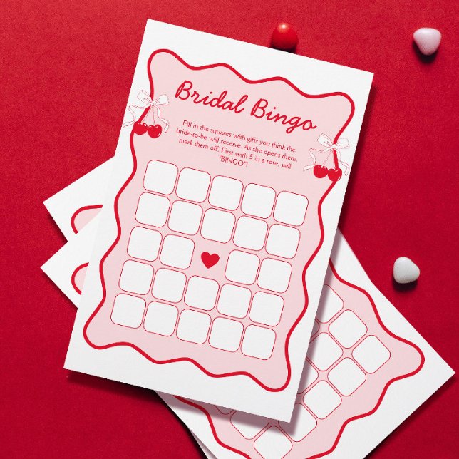 Red and Pink Bow Cherry Bridal Shower Bingo Game