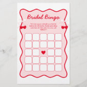 Red and Pink Bow Cherry Bridal Shower Bingo Game (Front)