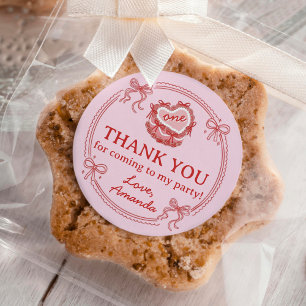 Red and Pink Bow Girls Just Wanna Be One Birthday Classic Round Sticker