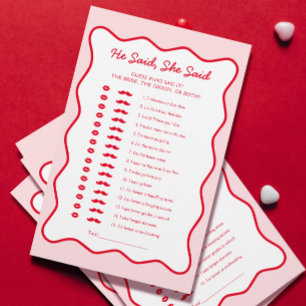 Red and Pink Bridal Shower He Said She Said Game 