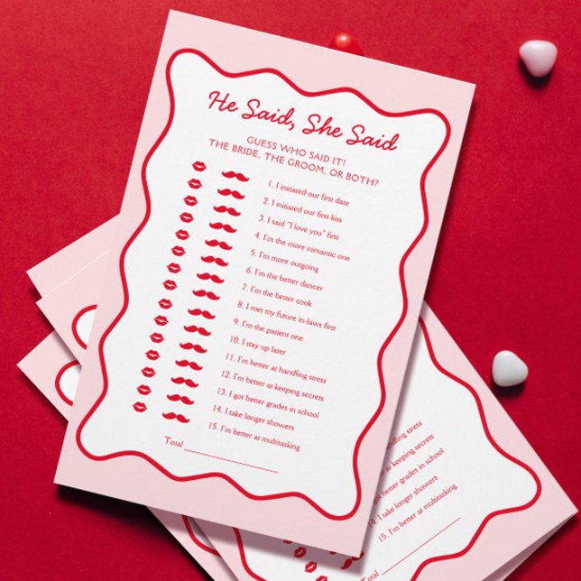 Red and Pink Bridal Shower He Said She Said Game  (Creator Uploaded)