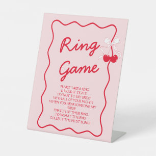 Red and Pink Bridal Shower Ring Game Pedestal Sign