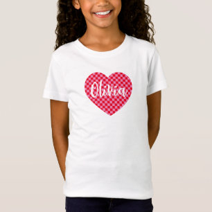 Red and Pink Chequered Heart Name T-Shirt