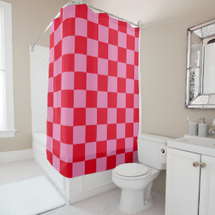 Red and Pink Chequered Shower Curtain