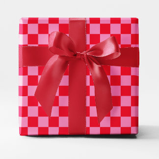 Red and Pink Chequered Wrapping Paper