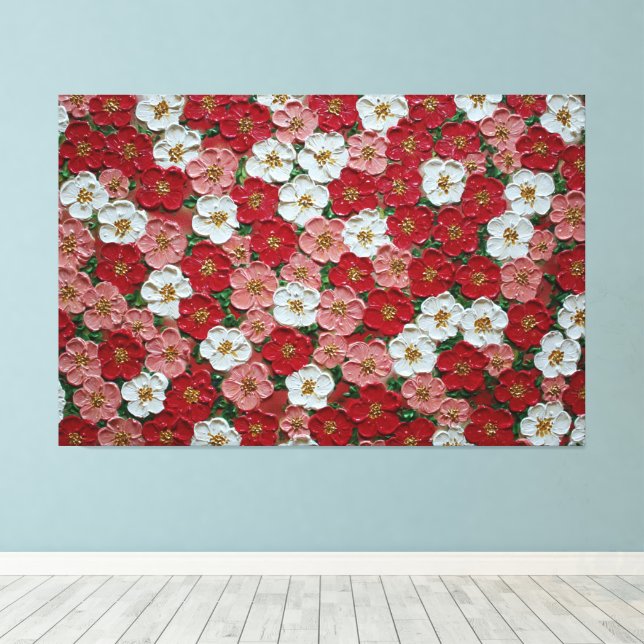 Red and Pink Cherry Blossoms – Impasto Wall Art (Insitu(Wood Floor))
