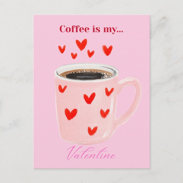 Red and Pink Coffee Love Holiday Postcard (Front)