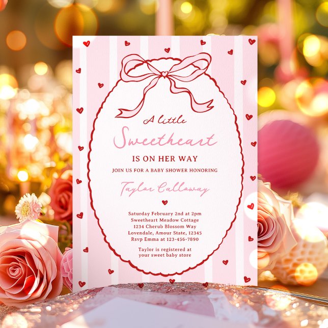 Red And Pink Coquette Bow Valentine's Baby Shower  Invitation (Creator Uploaded)