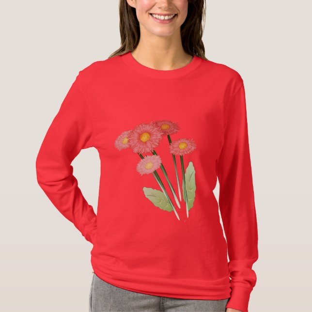 red and pink daisy design T-Shirt (Front)