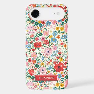 Red and Pink Ditsy Flowers Monogrammed