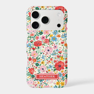 Red and Pink Ditsy Flowers Monogrammed