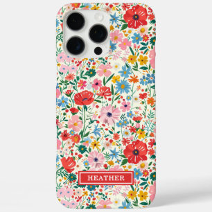 Red and Pink Ditsy Flowers Monogrammed iPhone 16 Pro Max Case