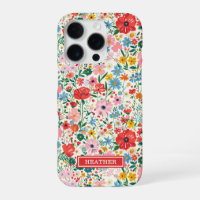 Red and Pink Ditsy Flowers Monogrammed