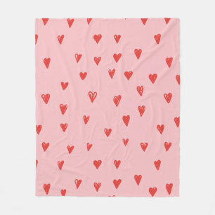 Red And Pink Doodles Cute Heart Pattern Fleece Blanket