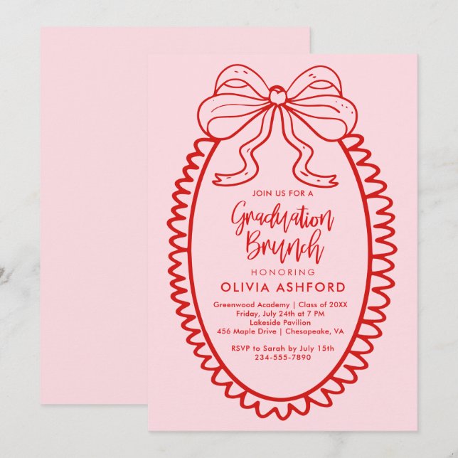 Red and Pink Elegant Brunch graduation Invitation (Front/Back)