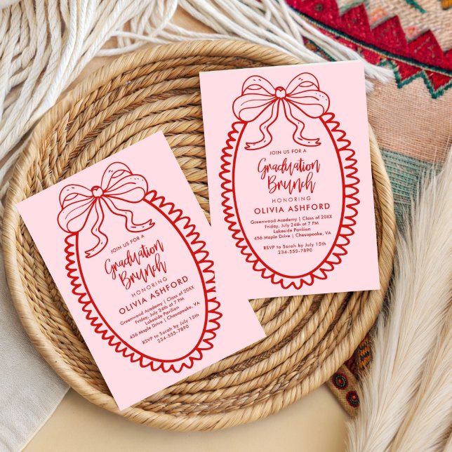 Red and Pink Elegant Brunch graduation Invitation (Creator Uploaded)