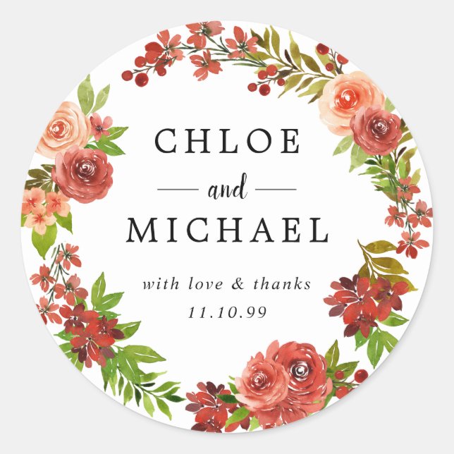 Red and Pink Fall Wedding Thank You Favour Seal (Front)