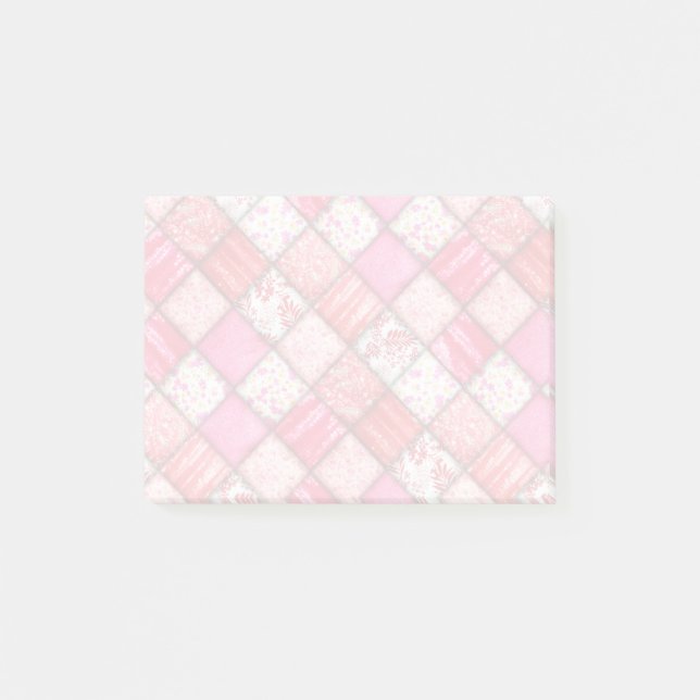 Red and Pink Faux Patchwork Quilting Pattern Post-it Notes (Front)