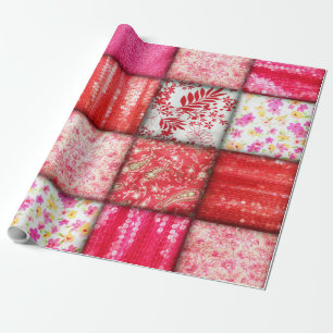 Red and Pink Faux Patchwork Quilting Wrapping Paper