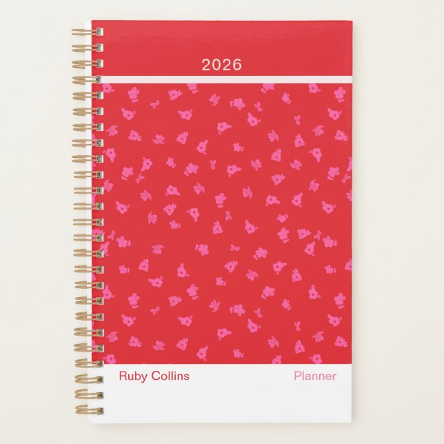 Red and Pink Feminine Minimalist Floral Planner (Front)