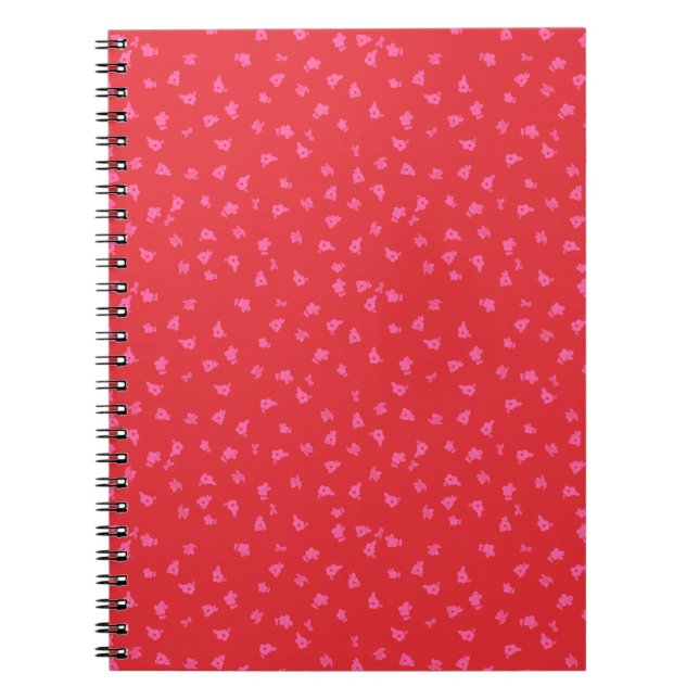 Red and Pink Flirty Ditsy Floral Plain Notebook (Front)