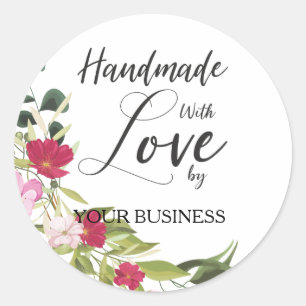 Red and Pink Floral Articles Handmade Classic Round Sticker