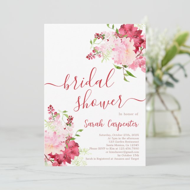 Red and Pink Floral Bridal Shower Invitation (Standing Front)