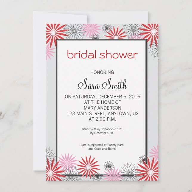 Red and Pink Floral Bridal Shower Invite (Front)