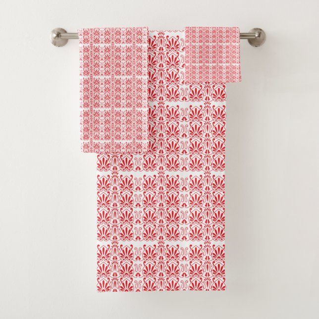 Red and pink floral graphics featuring geraniums i bath towel set (Insitu)