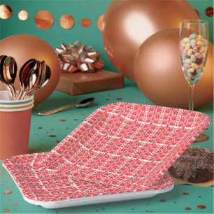 Red and pink floral graphics featuring geraniums i paper plate