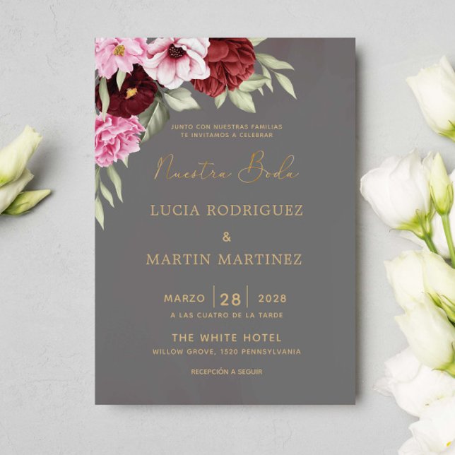 Red and Pink Floral Nuestra Boda Invitation (Creator Uploaded)