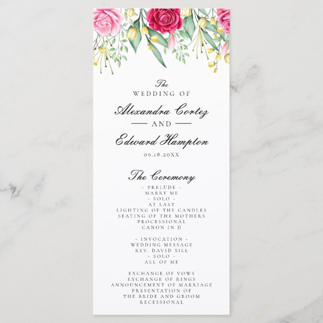 Red and Pink Floral Wedding Programme (Front)