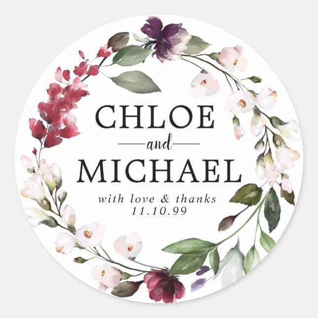 Red and Pink Floral Wedding Thank You Favour Seal (Front)