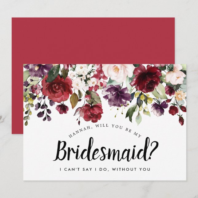 Red and Pink Floral Will You be My Bridesmaid Card (Front/Back)
